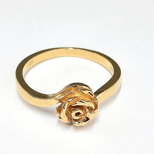 925 Sterling Silber 18K Vermeil Rosen Ring, Vintage Gold Ring mit Rosen Blume, Floraler Jugendstil Ring, Romantisches Geschenk