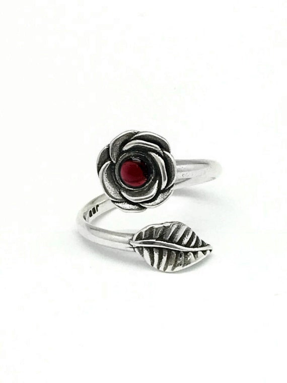 925 Sterling Silber Ring Mit Rosenblatt-Design - Verstellbar Für Damen & Herren