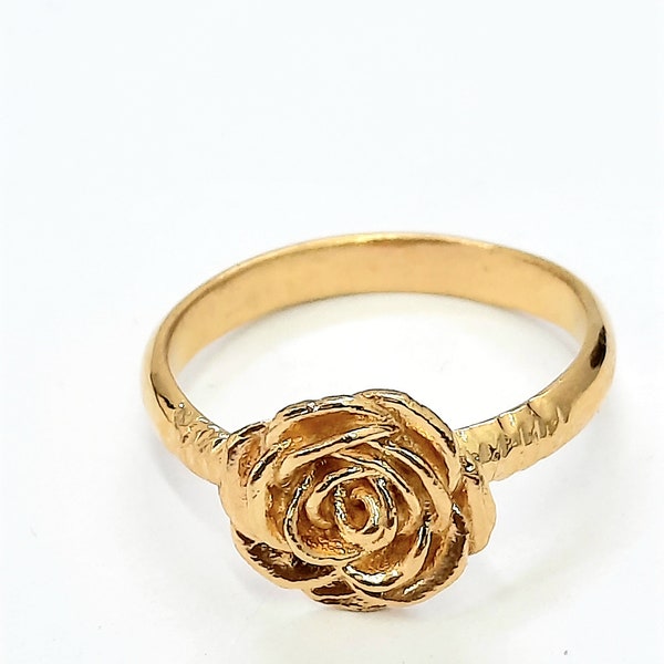 925 Sterling Silver 18K Vermeil Rose Ring, Vintage Gold ring with Rose flower, Floral Art Nouveau ring, Romantic Gift