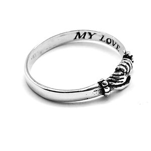 925 Sterling Silver, Engraving words dedicated to...Unisex ring, Friendship Ring, Statement ring,  Women & girls ring, oxidized hands ring.