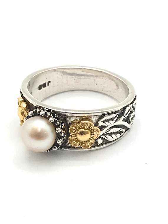 925 Sterling Silver, Vermeil Two Tones Ring, 18K Gold Plating Flower,  Floral Ring, Friendship Ring & Romantic, White Fresh Water Pearl. - Etsy