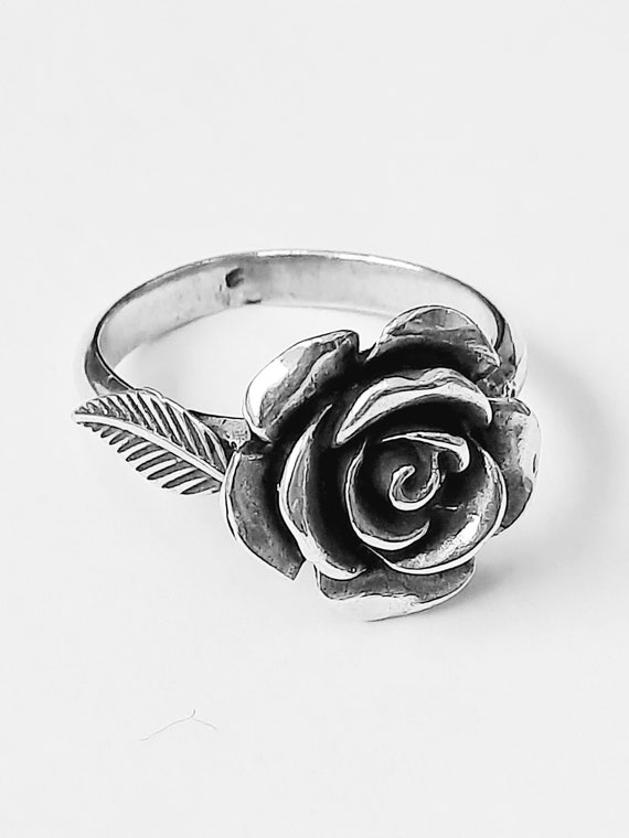 925 Sterling Silver Rose Ring Vintage Rose Ring With Leaves Art