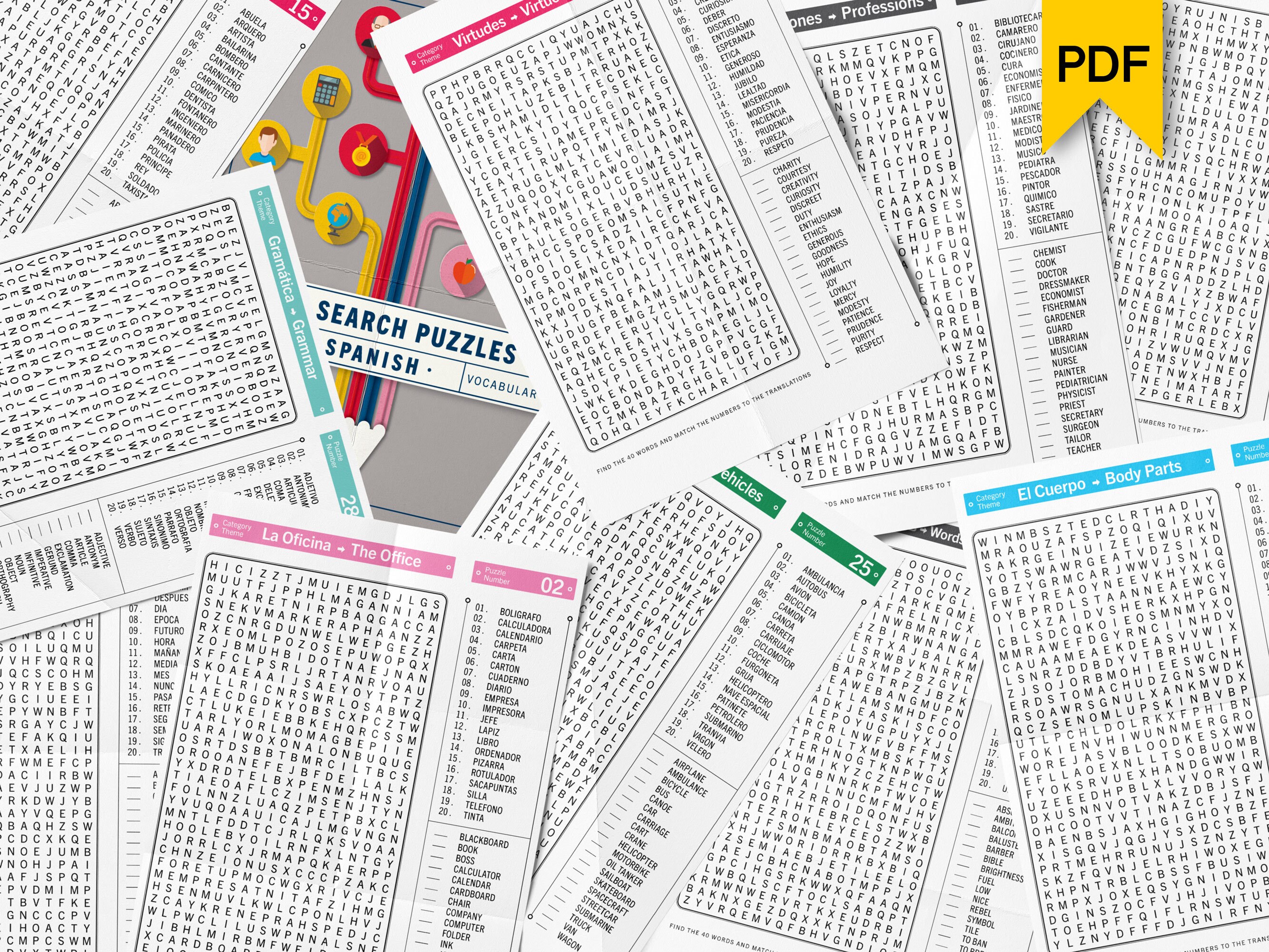 spanish word search printables for adults to learn spanish etsy