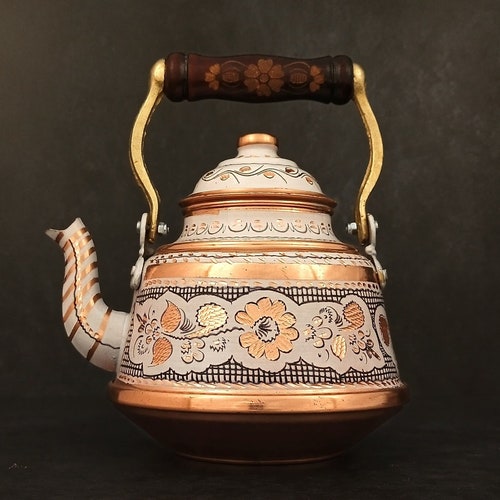 Stovetop Kettle Solid Heavy Copper Kettle Teapot Engraved Etsy