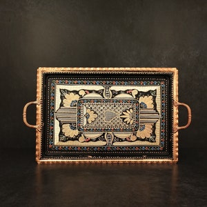 Copper Ottoman Large Serving  Tray With Handles