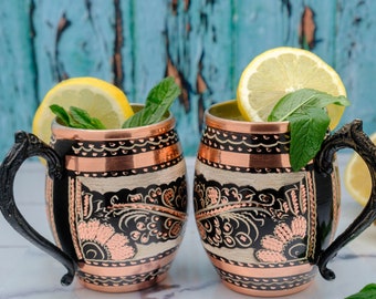 Taza Moscow Mule de cobre negro grabado, con revestimiento de estaño, 550 ml