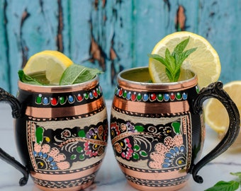 Taza de cobre con grabado floral para Moscow Mule, 550 ml, con revestimiento de estaño