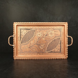 Handmade Copper Serving Tray With Handles