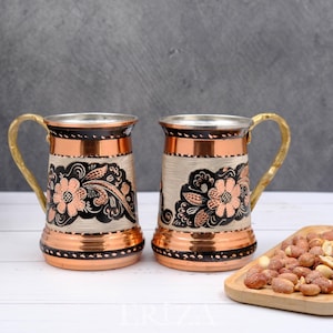Handmade Vintage Copper Mug Set for 7th or 22nd Anniversary Gift