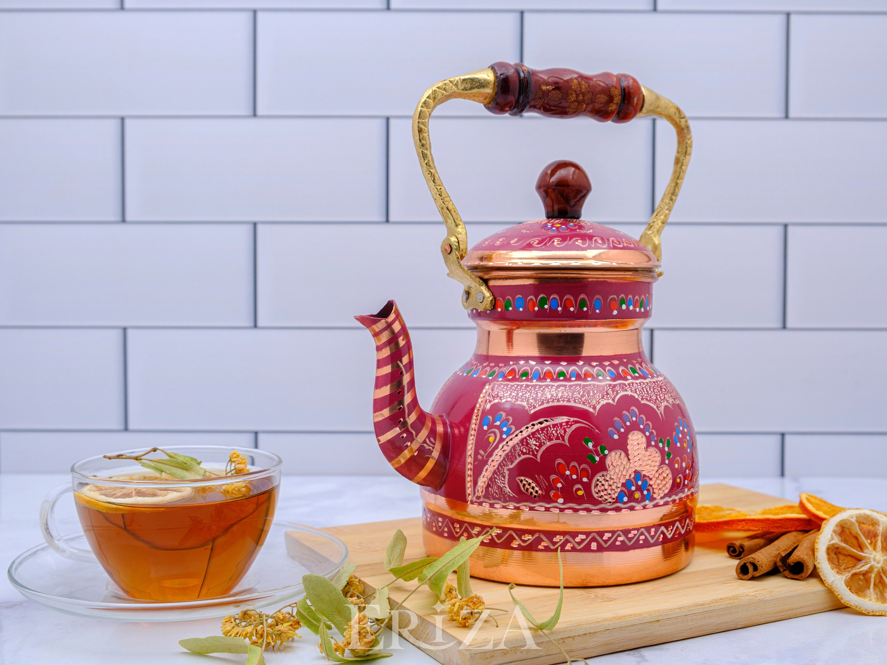 Burgundy Color Ceremony Enamel Turkish Tea Pot Kettle, Turkish Teapot, Tea  Kettle - Traditional Turk