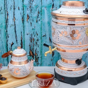Copper Antique Handmade Copper Electric Samovar, Engraved