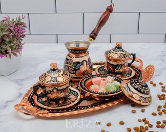 Turkish Copper Coffee Cup Serving Set