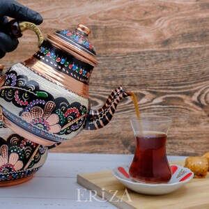 Tetera doble de cobre negro: Tetera turca grabada hecha a mano (2850 ml) imagen 10