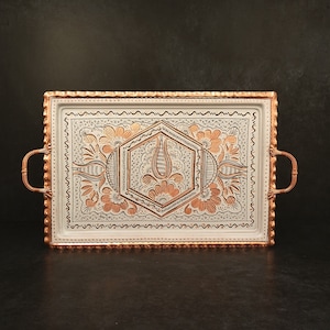 Solid Copper Serving Tray With Handles White