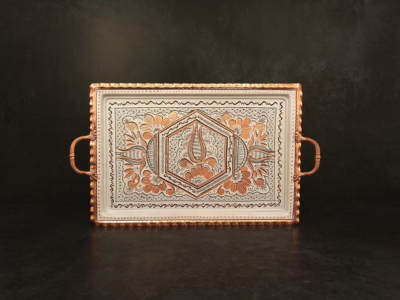 Solid Copper Serving Tray With Handles White