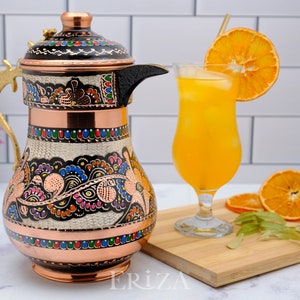 Engraved Copper Pitcher With Lid 2 Liters