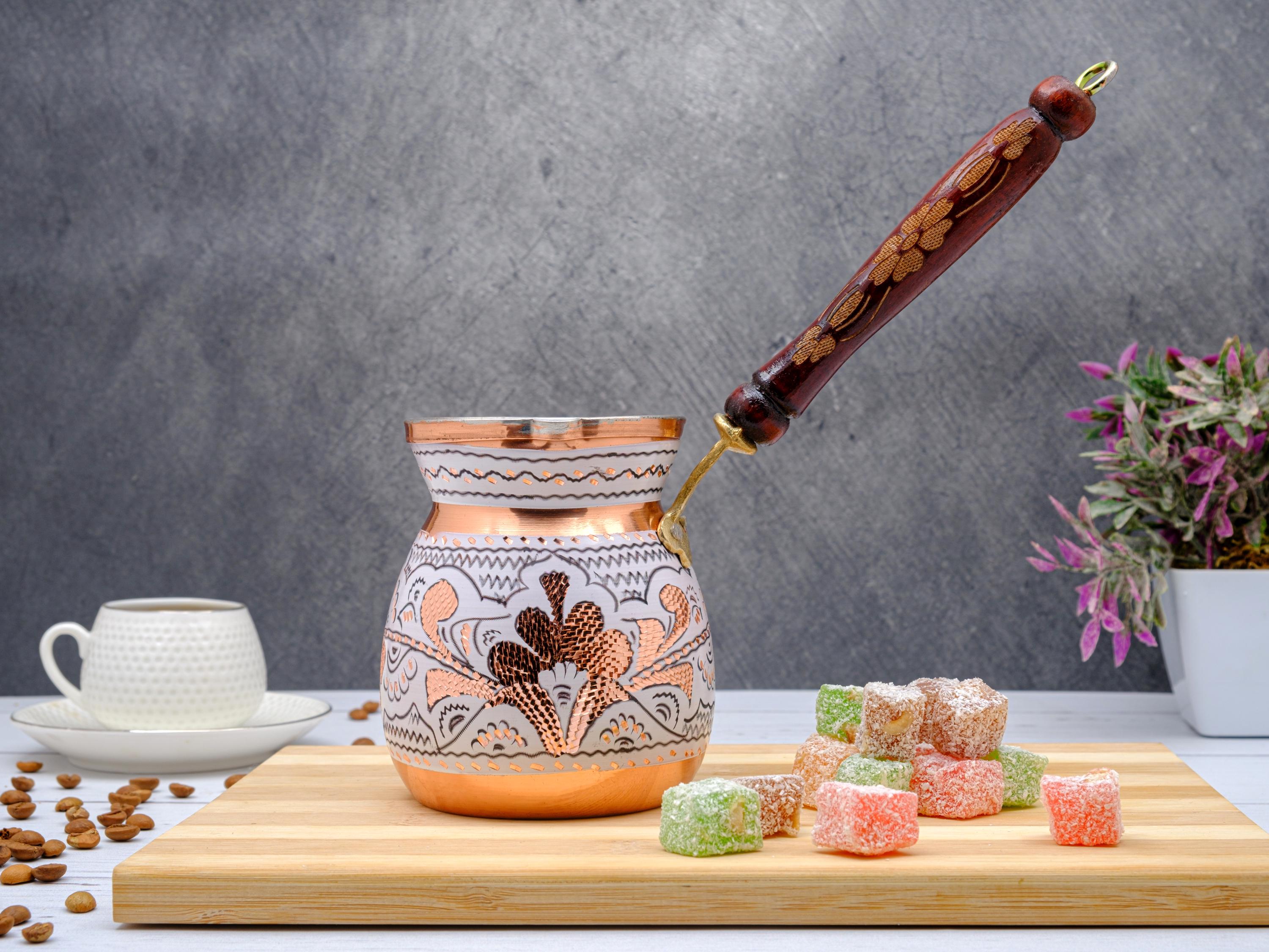 ホビー・楽器・アート KaeruCoffe White Copper Turkish Coffee Pot: Hand-engraved Vintage Cezve (3/5