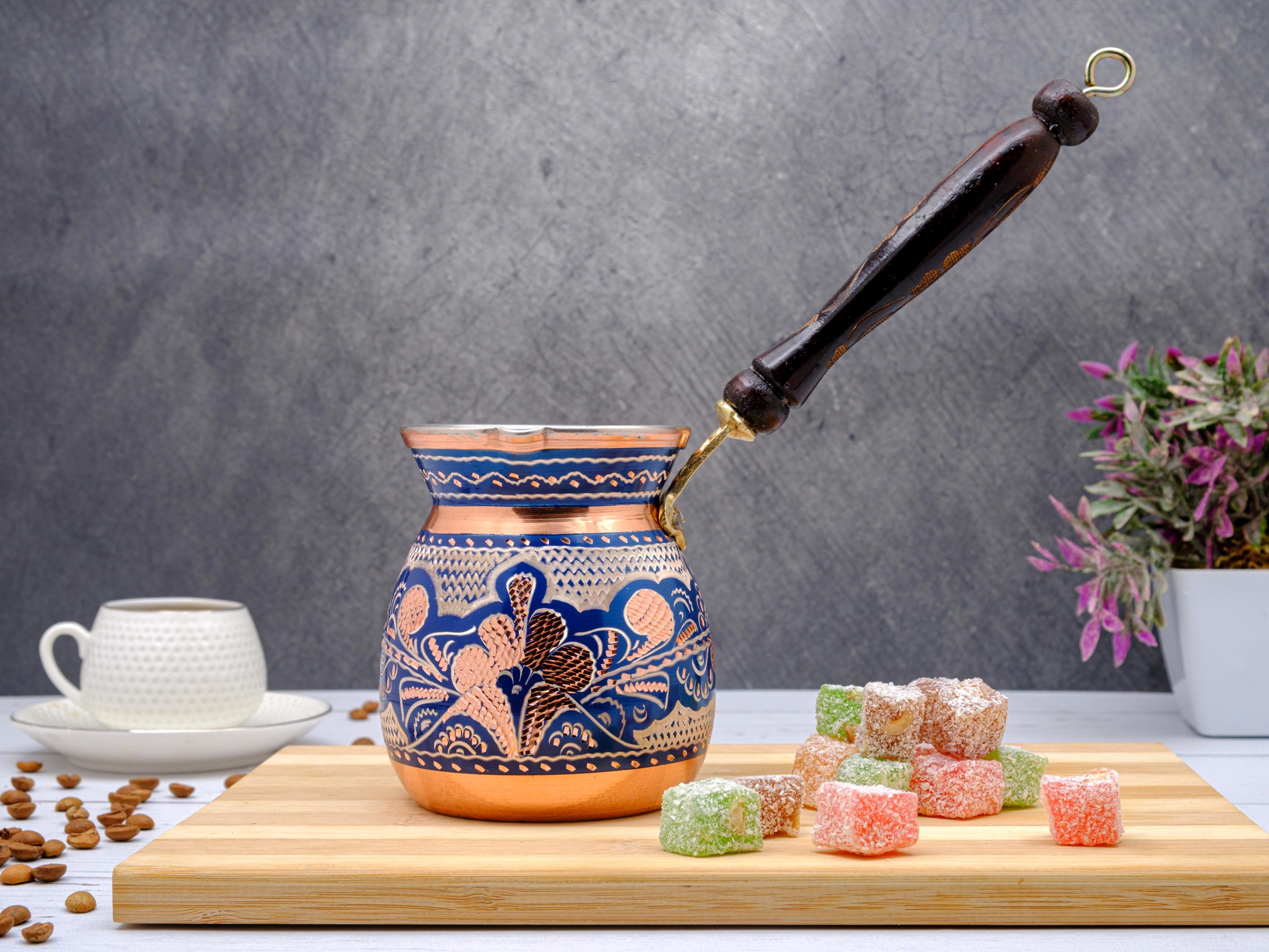 ネルデザインワークス MITSUMATA copper250セット　おまけ付き Handmade Copper Turkish Coffee Pot Blue: Engraved Vintage Cezve