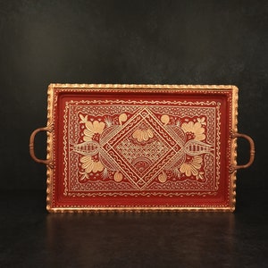 Solid Copper Serving Tray With Handles Red