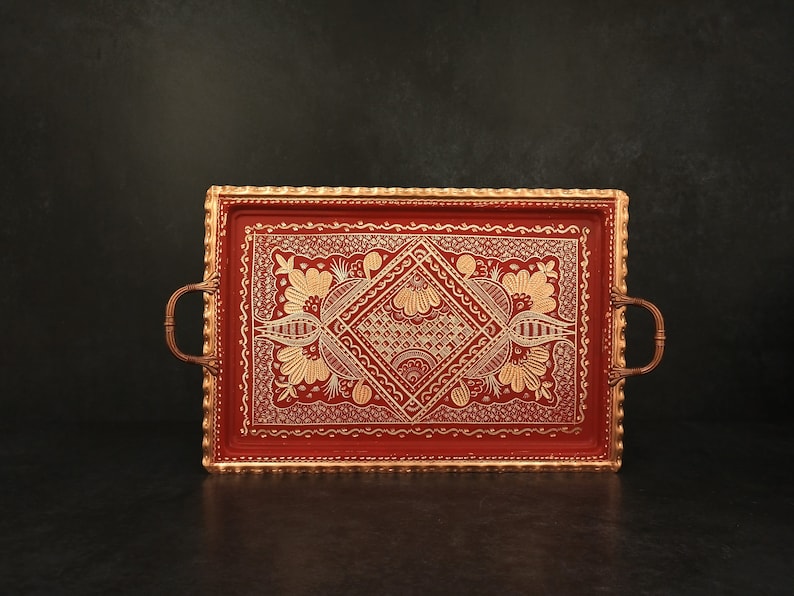 Solid Copper Serving Tray With Handles Red