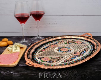 Oval Copper Serving Tray Handmade With Handles