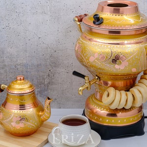 Engraved Copper Russian Tea Samovar