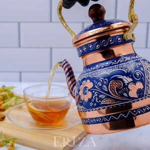 Lilac Engraved Copper Tea Kettle | Handmade 1.3L Teapot | Pastel Turkish Copper Decor image 13
