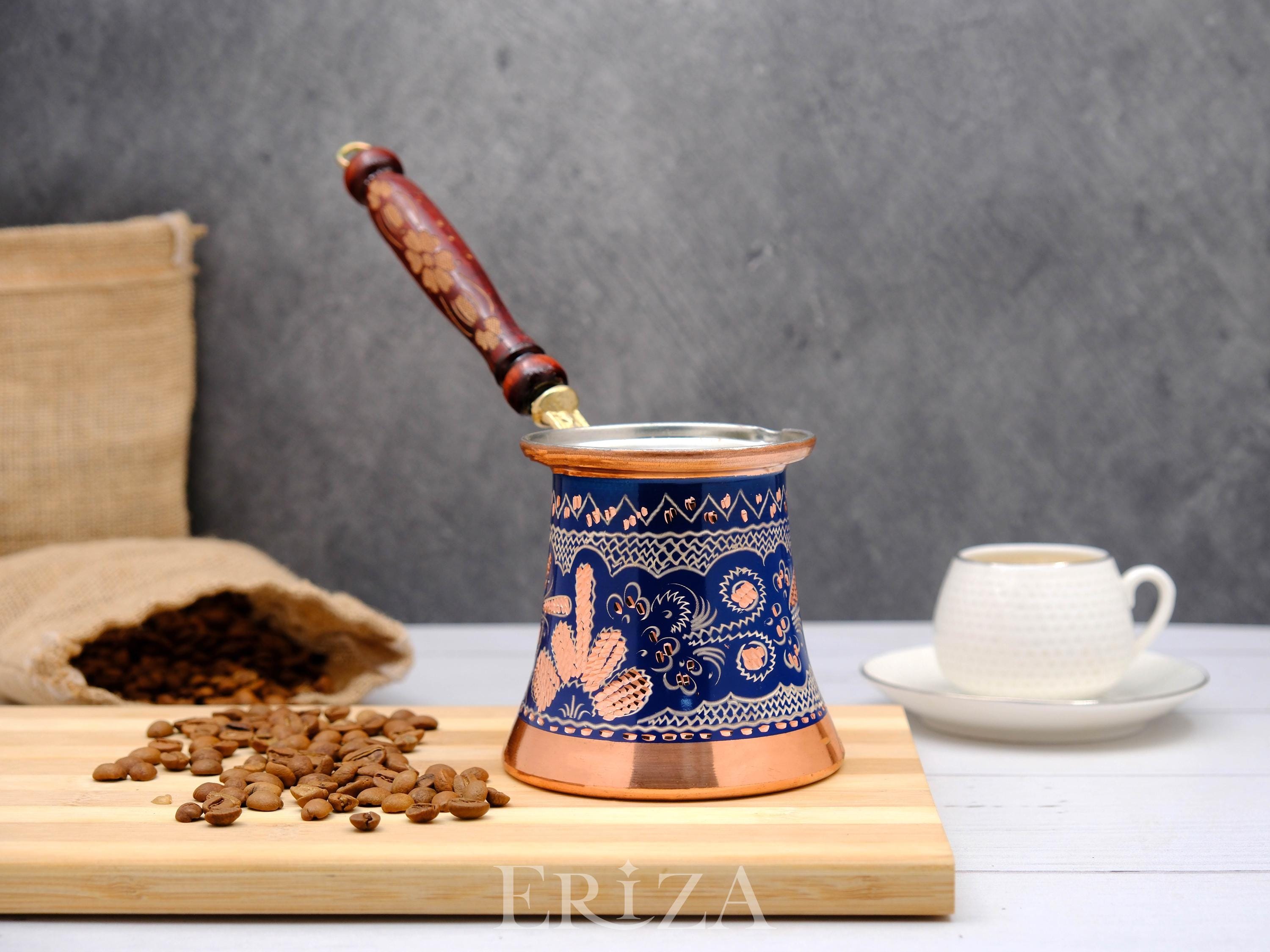 Handmade Copper Turkish Coffee Pot Blue: Engraved Cezve (for 2/4/6 Cups) -  Etsy