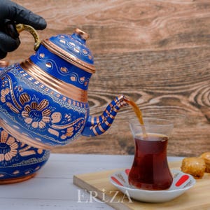 Tetera doble de cobre negro: Tetera turca grabada hecha a mano (2850 ml) imagen 13
