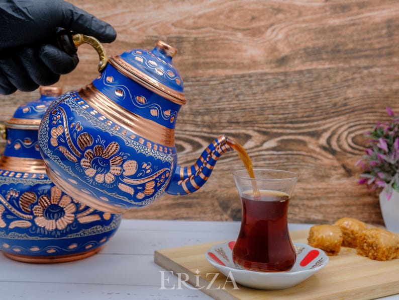 Tetera doble de cobre negro: Tetera turca grabada hecha a mano (2850 ml) imagen 13