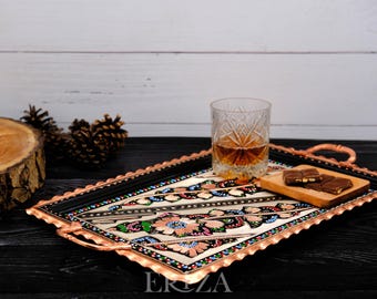 Copper Ottoman Serving Tray With Handles 39 CM