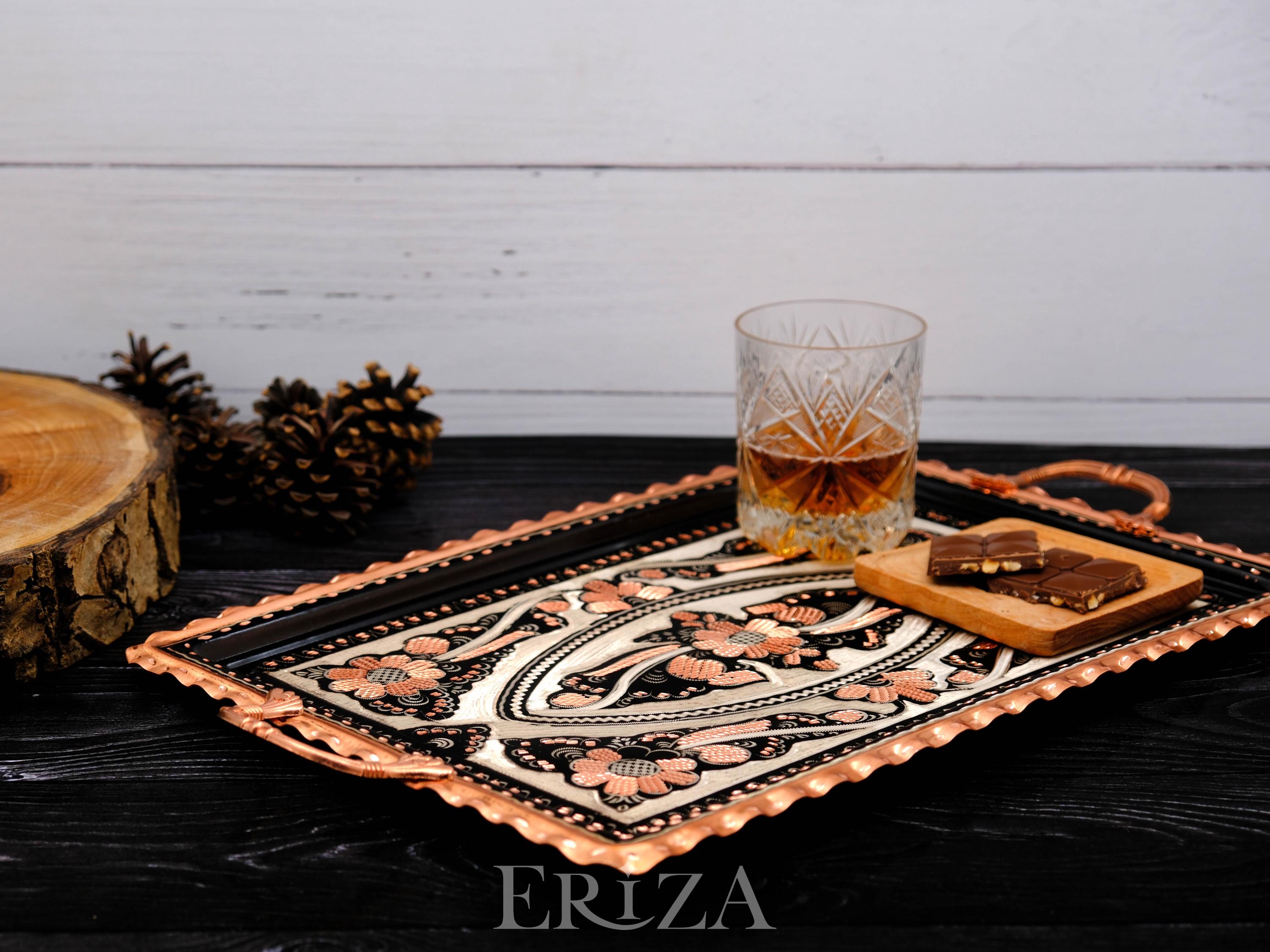Turkish Copper Serving Tray With Handles 15 ''