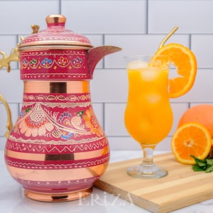 Lilac Engraved Copper Pitcher with Lid, 2.2L