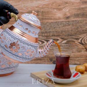 Tetera doble de cobre negro: Tetera turca grabada hecha a mano (2850 ml) imagen 12