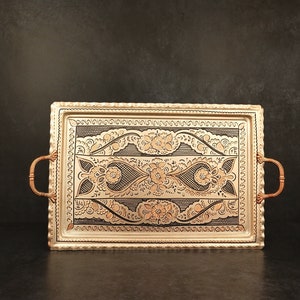 Solid Copper Serving Tray With Handles Silver