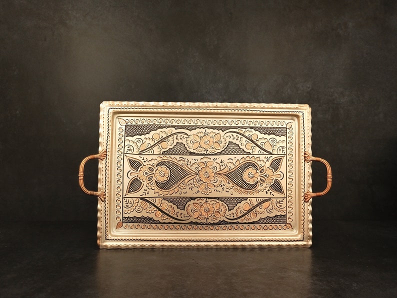 Solid Copper Serving Tray With Handles Silver