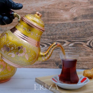 Tetera doble de cobre negro: Tetera turca grabada hecha a mano (2850 ml) imagen 11