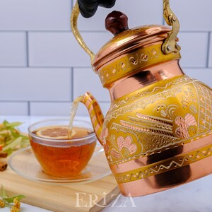 Lilac Engraved Copper Tea Kettle | Handmade 1.3L Teapot | Pastel Turkish Copper Decor image 11