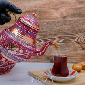 Tetera doble de cobre negro: Tetera turca grabada hecha a mano (2850 ml) imagen 14