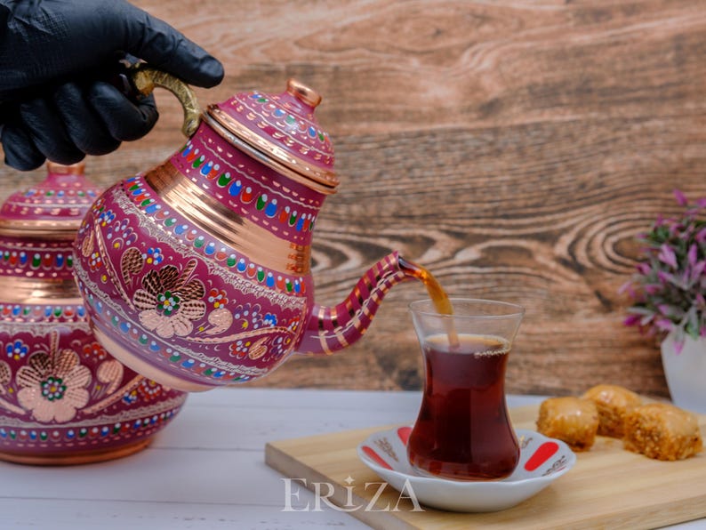 Tetera doble de cobre negro: Tetera turca grabada hecha a mano (2850 ml) imagen 14
