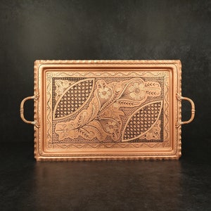 Solid Copper Serving Tray With Handles Copper