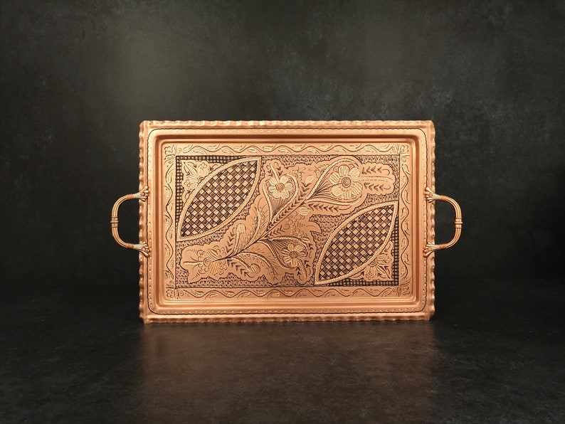 Solid Copper Serving Tray With Handles Copper