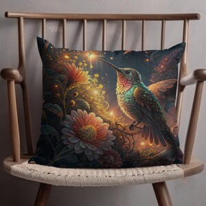 Hummingbird Pillow: Floral Nature Accent Throw Cushion