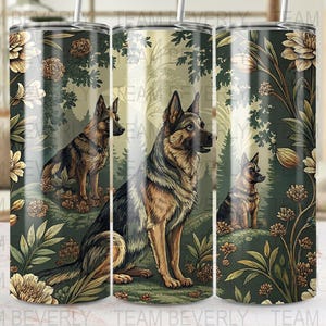 German Shepherd Dog Tumbler Wrap, Floral Dog Tumbler Design, 20oz Skinny Tumbler Sublimation, Digital Download Tumbler, Dog Lover Gift