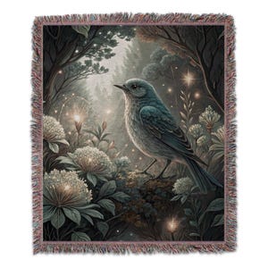 Forest Bird Woven Blanket: Nature Inspired Cotton Throw
