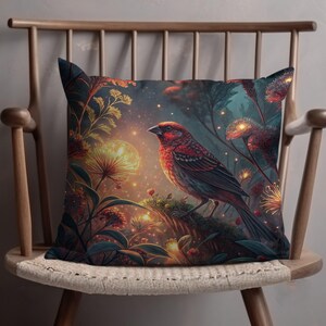 Bird Art Decorative Pillow, Fantasy Nature Throw Pillow, Cozy Home Decor Cushion, Woodland Bird Print Pillow, Animal Lovers Gift