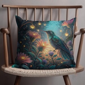 Hummingbird and Flowers Pillow Cover: Nature Design Cushion