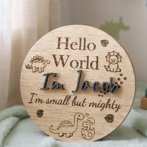 Dinosaur Baby Name Sign – Personalised 3D Hello World Disc – Newborn Gift & Nursery Decor