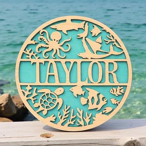 Ocean Name Sign – Beach Sea Life Under The Sea Personalised Wooden Nursery Bedroom Door Or Wall Decor