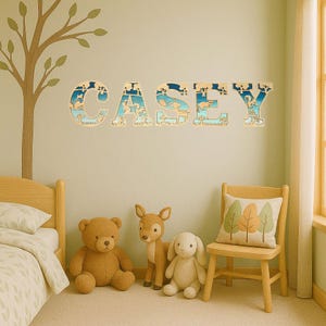 Woodland Nursery Name Sign – Custom Animal Wall Letters – Personalised Baby Room Decor – Forest Theme Wooden Plaque – Nature Name Gift